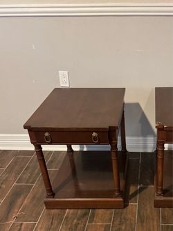 Pair of Mahogany End Tables with Brass Ring Pulls
