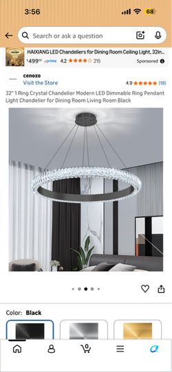32" Crystal Ring LED Chandelier Black