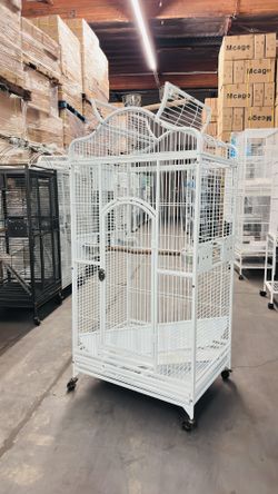 X-Large Wrought Iron Open Perch Stand Top Parrot Bird Home Cage On Wheels