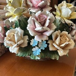 Vntg Italian Capodimonte Flower Centerpiece Basket