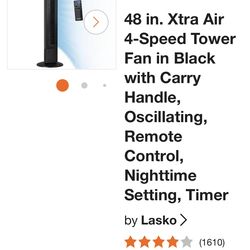 Lasko 48” Space Saving Xtra Air Tower Fan