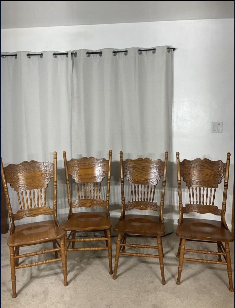 Oak Press Back Chairs (4)