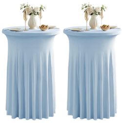 Qubjus 2 Pack Round Cocktail Tablecloth With Skirt Stretch Spandex Table Covers 24"X43" Cocktail Round Table Skirt For Party Wedding Birthday Banquet,
