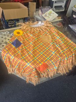 Scarecrow Costume Poncho with Raffia Trim