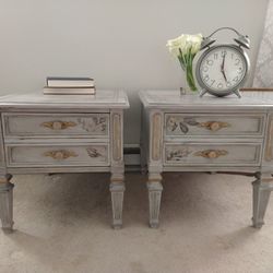 Truly unique opulent decrepit set of nightstands or side tables