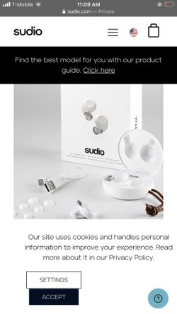 Sudio earbuds with carrying case and charger