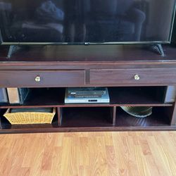 Wood TV Stand With Shelves and Drawers