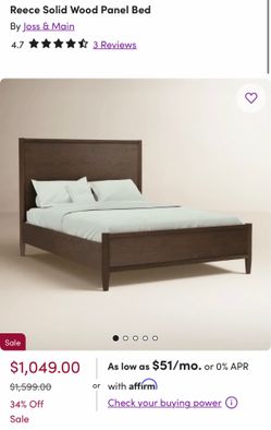 Joss & Main Reece Solid Wood Panel Bed Frame – Queen Size – Walnut