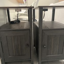 Farmhouse Nightstand Set of 2, Dark Grey Bedside Table Side Table End Table