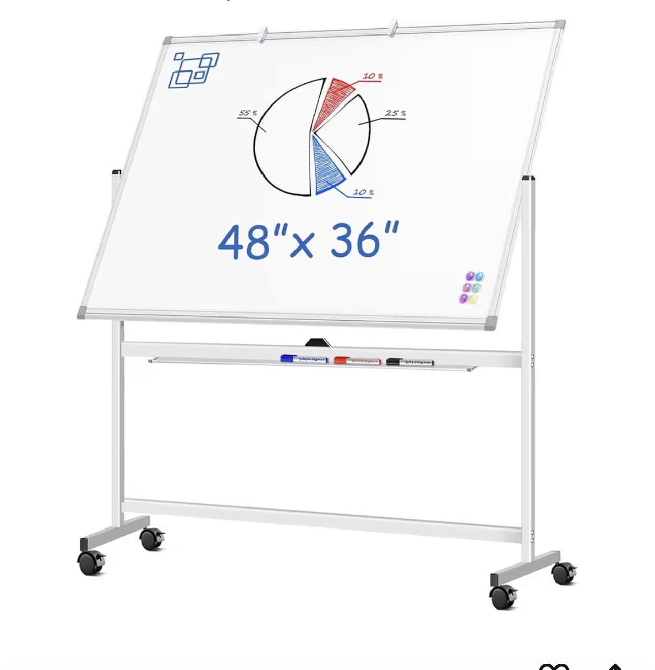 Mobile white board 48 X 36 Like new