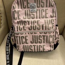 Justice Girls Backpack with Free Lanyard Metallic Pink