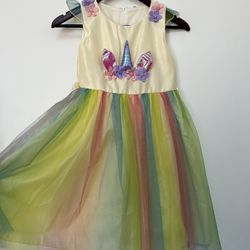 Unicorn Spring Easter Dress For Girl Age 7. Like New! Used Once. Pastel Colors Pretty Dress
