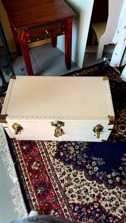 Vintage White Metal Steamer Trunk