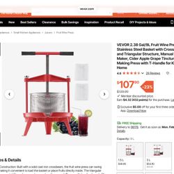 VEVOR 2.38 Gal/9L Fruit Wine Press