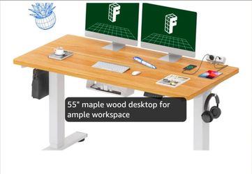 FLEXISPOT EN2 55"x28" Whole-Piece Desk with Power Strip, Maple