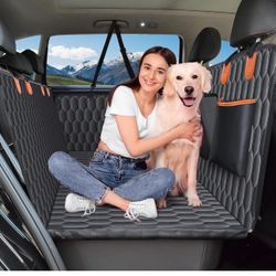 XL Back Seat Extender for Dogs-Supports 400lb,Waterproof Dog Car Seat Cover Hard Bottom-Detachable,600D Heavy Duty Scratch Proof Nonslip Soft,Dog Hamm