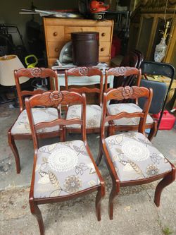 Tell City 19th Century CARVED ROSE Mahogany Chairs Set Of 5