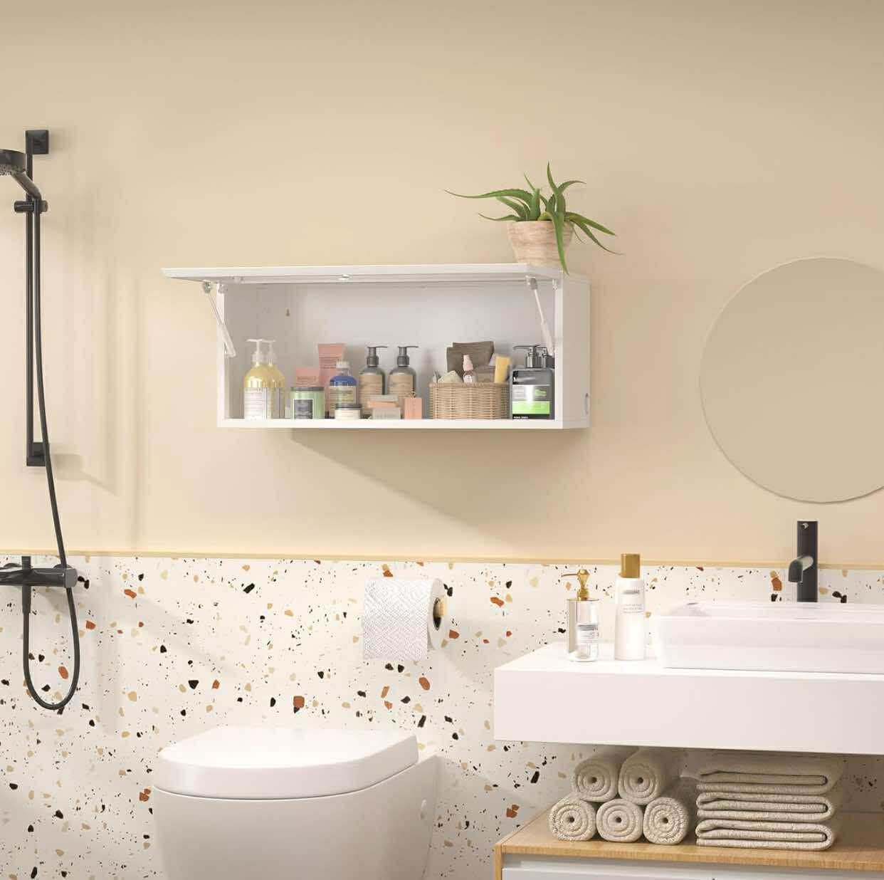 20"H Upper White Garage Storage Tool Cabinets for Workshop, Wall Storage Cabinet with Locking Door and Adjustable Shelf, Lockable Steel Wall Mounted S