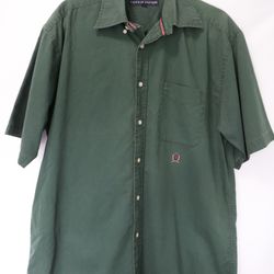 Vtg Tommy Hilfiger Men's Shirt Adult Medium Green Shirt Sleeve 