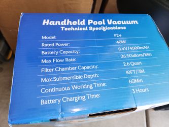 Cordless Handheld Pool Vacuum Cleaner for Inground Pool with Pole
26.5 GPM Suction, Up to 7 ft Pole, 40W Motor, 60 Min Runtime, Dual Cleaning Modes, 1