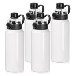 (101010-12) New, Life 4 Pack Sublimation Sports Insulated Water Bottle Blanks 32 OZ / 900 ML Vacuum Flask Jug Tumblers with Straw Spout Pop Lid and Si
