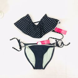 NWT - Xhilaration Navy Polka Dot Bikini - Size XS 