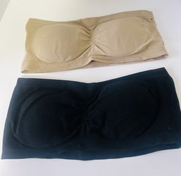 2 Women's cotton Seamless Bandeau black/ tan Strapless wireless Bra size medium