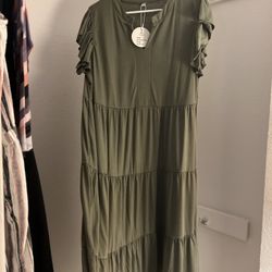 Green Short Sleeve Sun Dress
