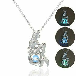 Brand New Glow in the dark Choker Mermaid Pendant Necklace with Luminous (Florescent) - Women Gift - Deep Blue color