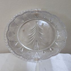 Like New Christmas Tree with Stars Glass Serving Bowl with Carrying Handle