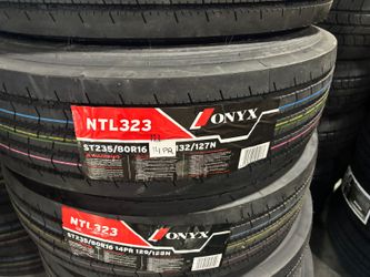 4 New ST235/80R16 ONYX 14ply trailer tires with free Installation 235-80-16
