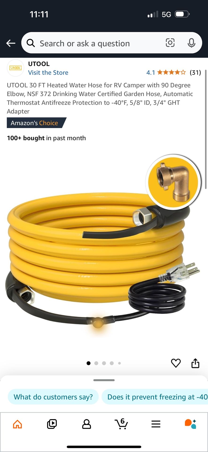 UTOOL 30 FT Heated Water Hose for RV Camper with 90 Degree Elbow,