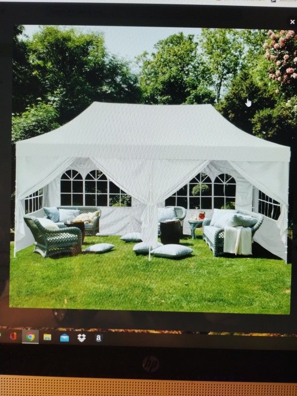 Ainfox 10x20 Ft Pop up Canopy Tent, Party Heavy Duty Instant Gazebo with 4 Removable Sidewalls,4 Transparent Windows and 2 Zipper Doors (White)