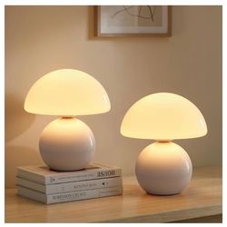 Wireless Mushroom Lamp Set of 2,Table Lamp for Bedroom, Portables Cordless Lamps,Wireless Light,Bedside Table Lamp for Living Room,Mini Mushroom 5200m