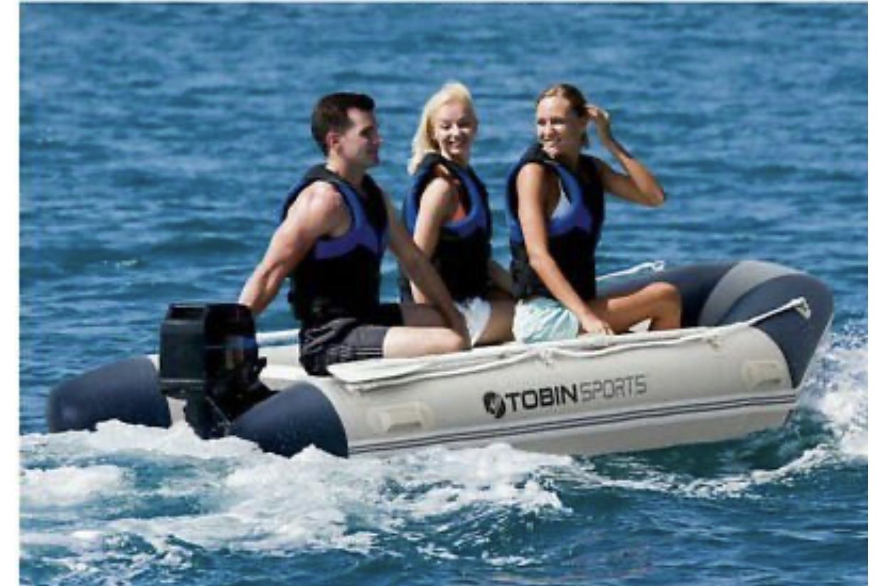 TOBIN SPORTS ONE BOAT SETS INFLATABLE, new, open box, capacity 5 People, 640 KG 1411 lb, Size: 10ft.10in. x 5.2ft. x 17in. Boat Includes two 64 in.