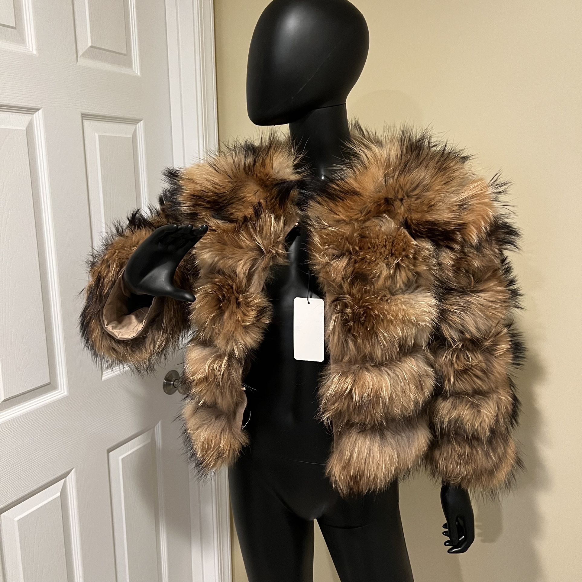 Genuine Raccoon Vest Jacket Crop Jacket Puffer Bomber Fur Coat Trench Long Sleev