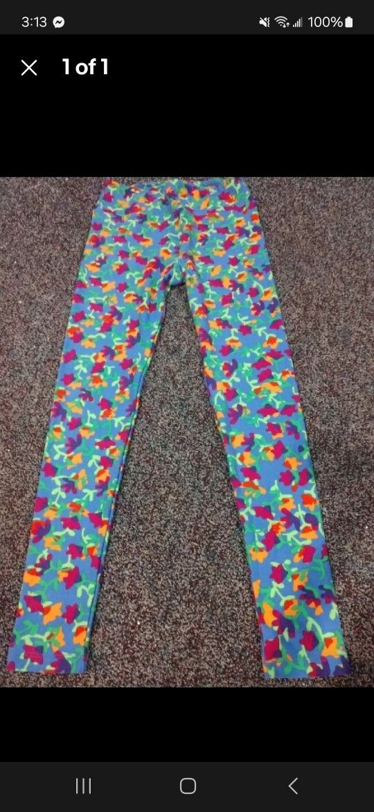 Lularoe Size OS Spring/summer Leggings Light Blue Bright Flowers