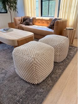 Crate & Barrel Buco Chunky Knit Poufs – Set of 2 – Cream