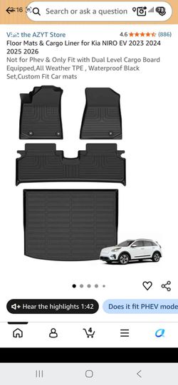 Kia Niro EV Floor Mats & Cargo Liner Set