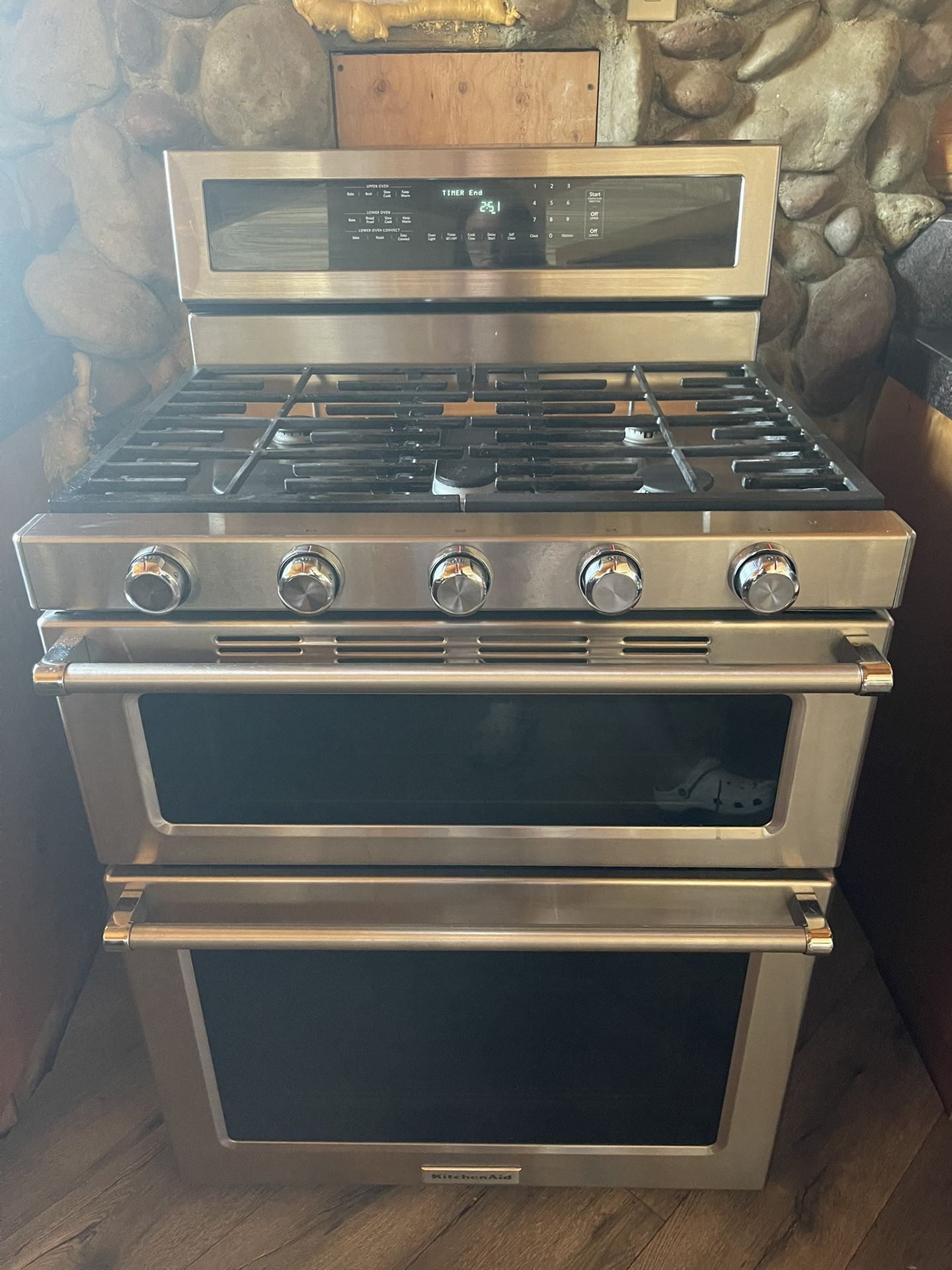 5 burner kitchen aid stove and double oven