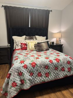 Blue Velvet Queen Bed