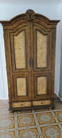 Ornate Hand-Painted Wood Armoire