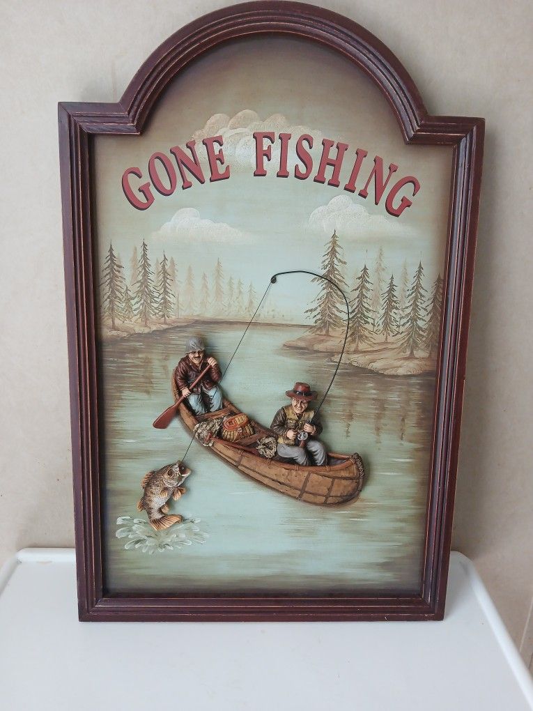 "Gone Fishing" Hanging Picture Wall Decor