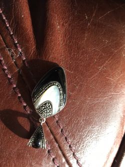 Black and white onyx pendant sterling silver with marcasite trim