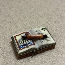 Limoges France Porcelain Trinket Box – Recipe Book with Rolling Pin – Hand-Painted Collectible