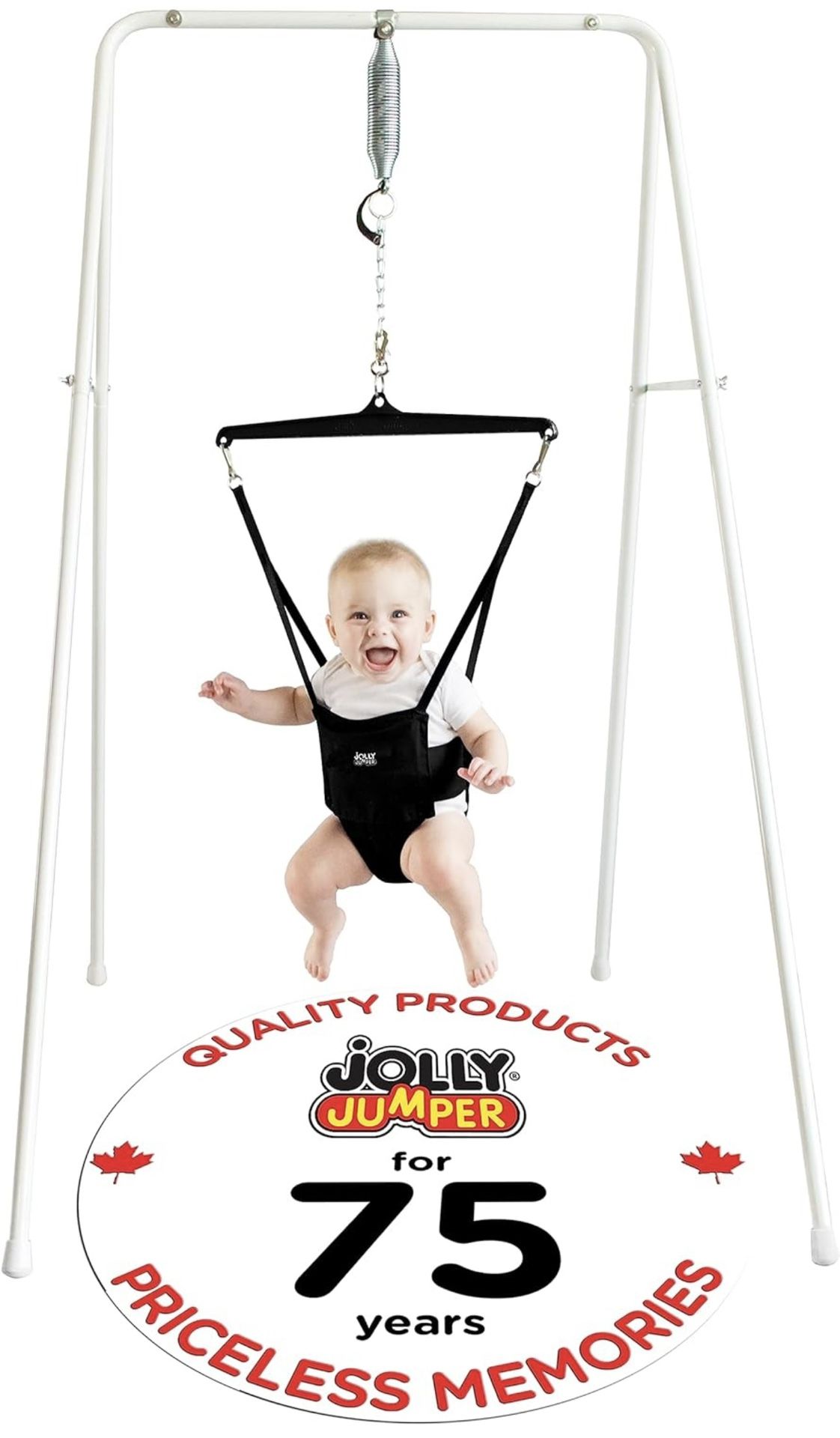 Jolly Jumper *Clásico* (negro) con soporte: el ejercitador original para bebés y su alternativa a los centros de actividades y los gorilas para bebés.