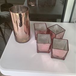 Pink Glass Candle Holders 