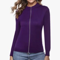 Purple Long Sleeve Knitted Zip Up Sweater Cardigan small.   (T)
