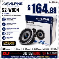 Alpine S Series S2-W8D4 Bass Speaker 8" Dual Voice Coil Subwoofer 900 Watts 🚨 Payment Options Available 🚨 No Credit Needed 🚨