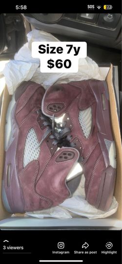 Air Jordan 5 Burgundy Suede Sneakers Size 7Y